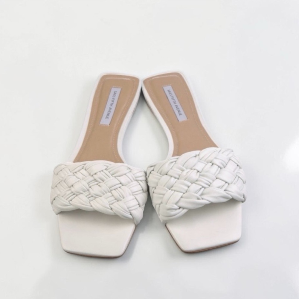 Saks Fifth Avenue Woven Leather White Sandals